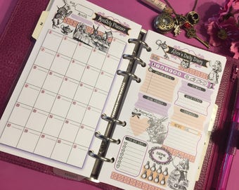 Alice's "Printable SET" - Personal size - 3,75x6,75 inch - 9,5x17,1 cm. - Monthly Planner, Daily Planner