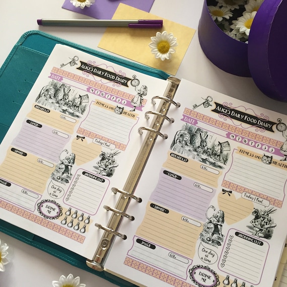 Alice's "Printable Daily Food Diary" A5 size - 5,8x8,3 inch - 14,7x21 cm.