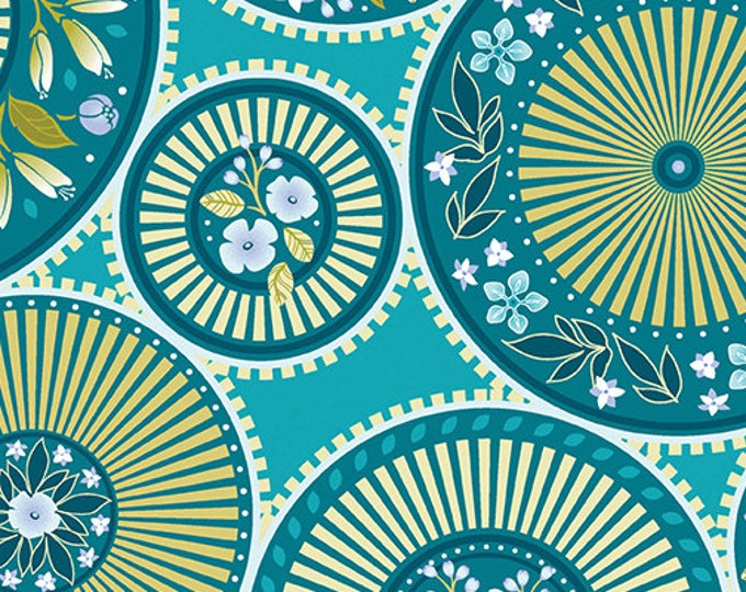 Benartex - Contempo - Frolic - by Amanda Murphy - Orchard - Teal - 13512-84  - Sold by the Yard