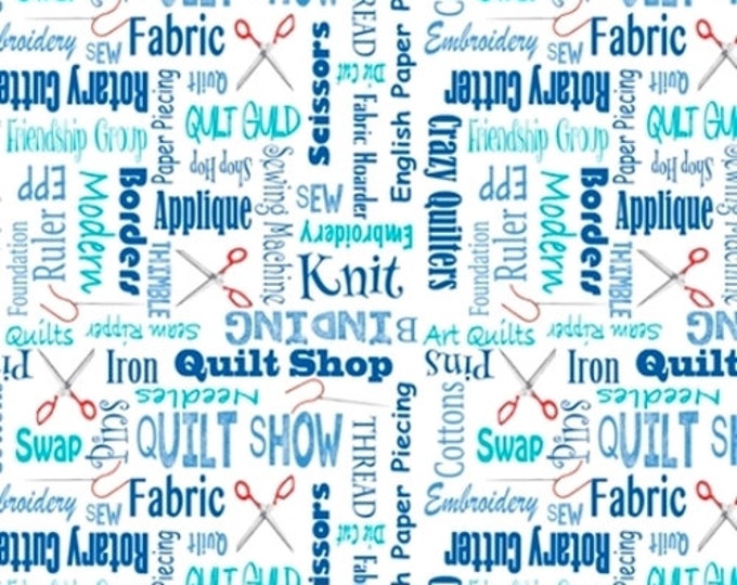 Quilting Treasures - It's A Shop Hop - Shop Hop Fabric  - Quilter's Lingo - 27555B - Blue - 36"x43" - Sold by the Yard