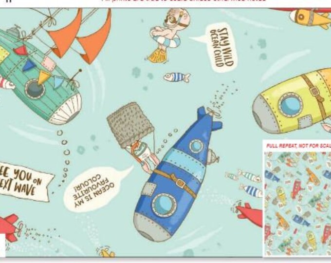 Michael Miller Fabrics -  Make a Splash - Submarines - Ocean Life - Sea - Fish - Whales - Octopus - Submarine - Aqua - Sold by the Yard