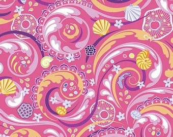 Benartex - Contempo - Crescendo - by Amanda Murphy - Ocean Fuchsia - 10250-26 - Flowers and Shells  - Sold by the Yard