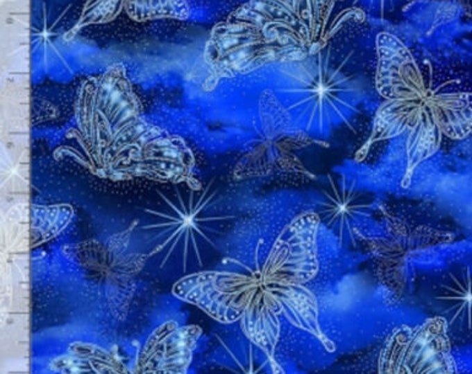 Timeless Treasures - Fairy Soiree - Butterfly - Silver Metallic -  Night Sky - Stars - CM8862 -   Fabric by Yard - Sold by the Yard