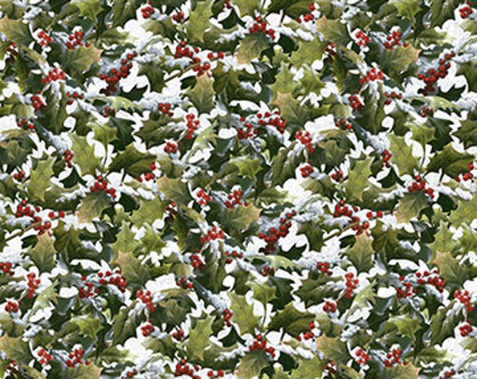 Northcott - Cardinal's Visit - Holly Packed -  Christmas - Holiday Fabric - Cardinal Fabric - DP24083 -  36"x44" - Sold by the Yard