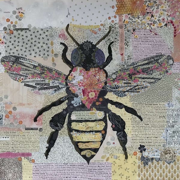 Laura Heine - Honey Bee Pattern - Collage Quilt Pattern - Bee Quilt Pattern - Quilt Pattern - Sold by the Pattern - Paper Pattern