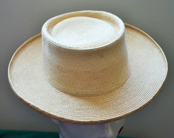 Woven Palm Hat, Panama Style, La Giralda Maya Quiché Indians Made in Guatemala 1980s