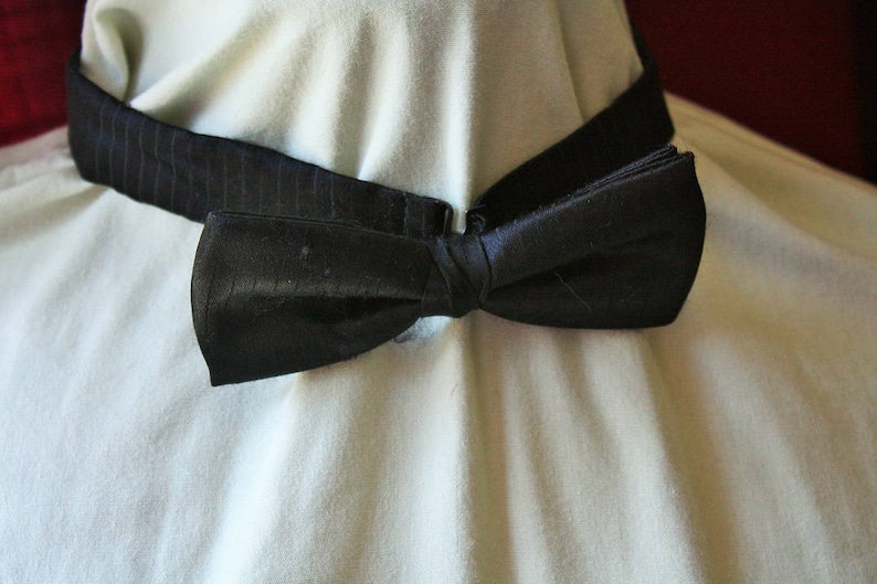 Made in England 1960s FormalWedding Black Shot Satin Acetate Cummerbund and Bowtie Set Bow Tie Set