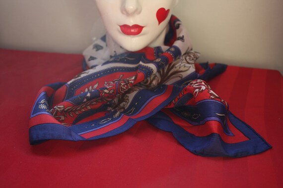 Silk Scarf: Scarlet, Navy and White Silk Head/Nec… - image 3