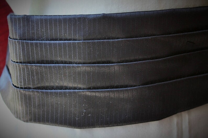 Made in England 1960s FormalWedding Black Shot Satin Acetate Cummerbund and Bowtie Set Bow Tie Set