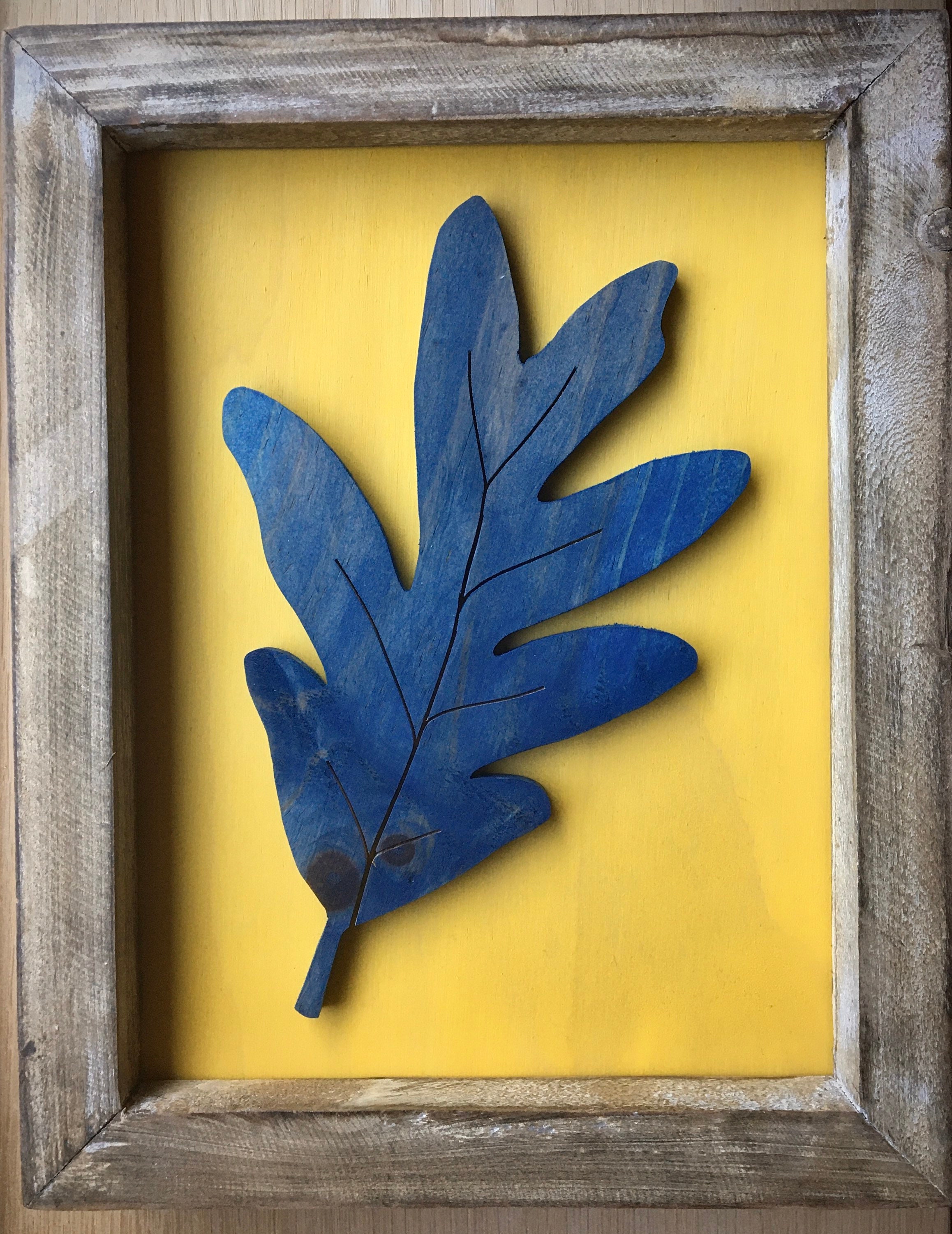 Blue oak leaf wood cutout wall art Etsy