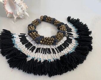 Unique Pompom Statement Necklace, Bag Charm, Wall Hanging, Tribal Necklace, Hippie, Boho & Festival Jewellery