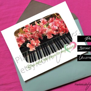 San Valentino a tema musicale, elegante espressione musicale ispirata al pianoforte stampabile d'amore: 2 disegni in 1: download e stampa istantanei
