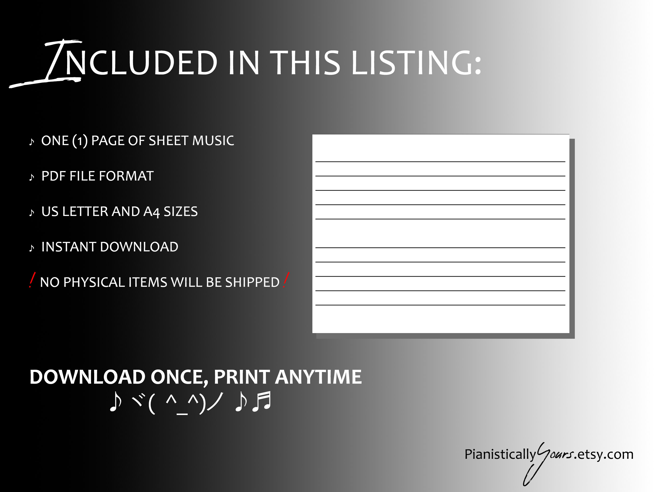 Kids Extra Wide Printable Blank Staff Paper for Big Notes, Landscape