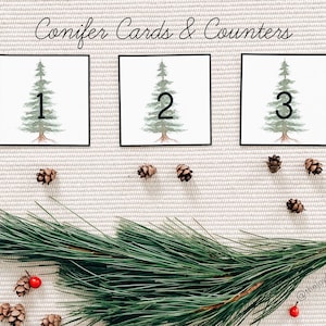 Cartes et compteurs de conifères | Cartes numérotées Montessori | PDF imprimable