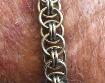 Handmade unisex bracelet, helm chain weave, captured ring weave