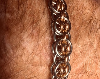 Handmade chainmaille bracelet, wire jewelry, unisex bracelet, stainless steel and bronze