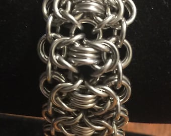 Byzantine chaimaille cuff. Wire rings, hand made unisex bracelet