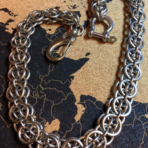 Handmade helm weave chainmaille wallet chain