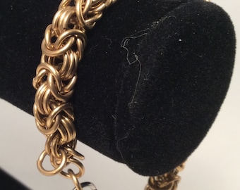 Handmade Chainmaille, Brass, Unisex Bracelet, Byzantine, Wire Jewlery