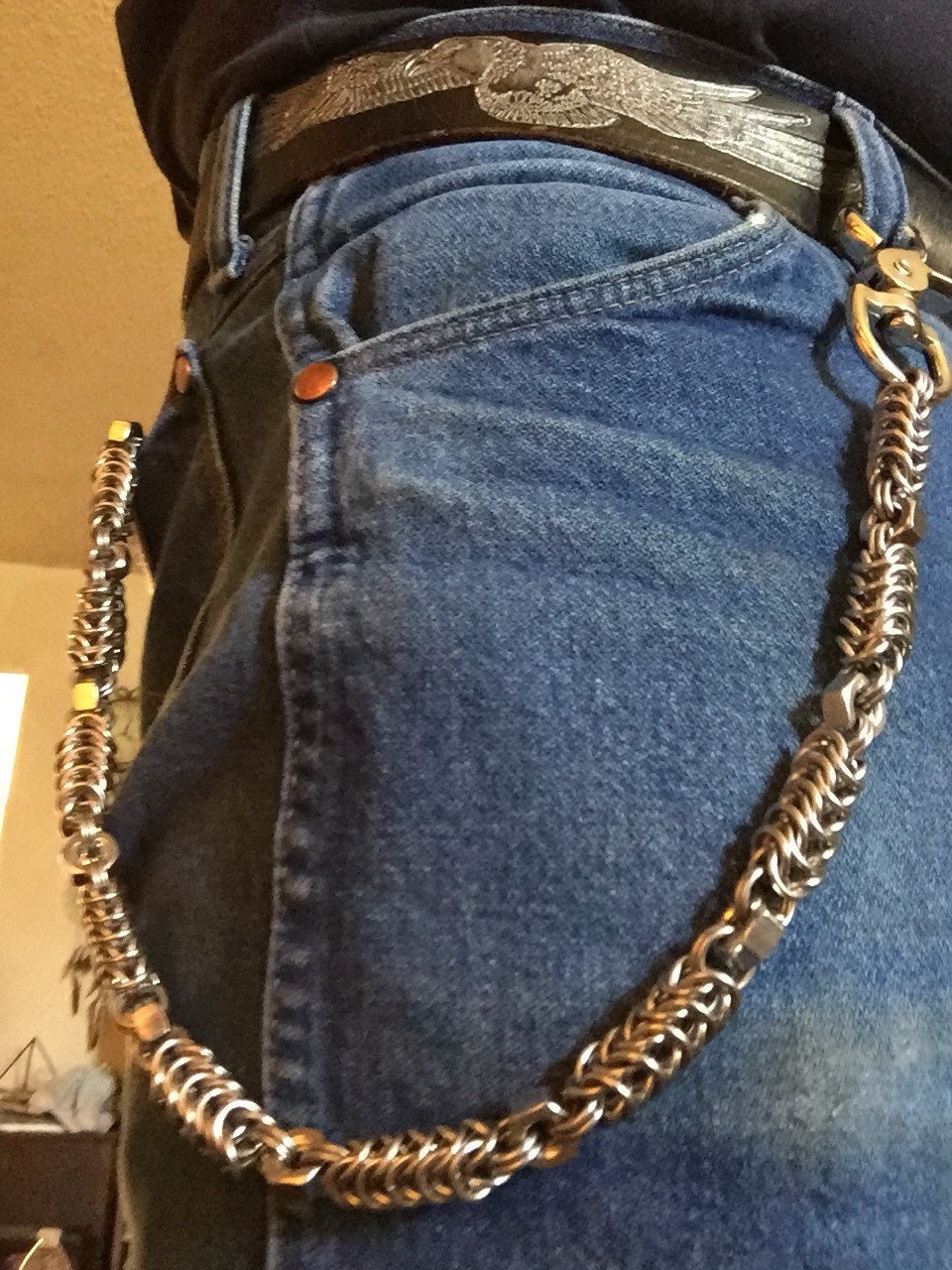 HIGHGODDESSUK Wallet Chain with Leather Belt Loop and Dog Clip, Belt Chain, 90's Trouser Chain, Industrial, Alternative, Grunge, Goth, Punk, Rock, Grungy