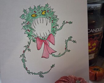 Halloween wreath/nightmare before Christmas postcard/illustration/painting