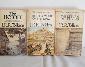 Lord of the Rings, The Hobbit, Vintage Tolkien Paperbacks, Houghton Mifflin, Gift Book Classic Fantasy Series, Middle Earth