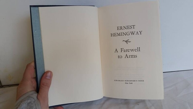 Ernest Hemingway, Farewell to Arms, Blue Hardcover Book, Vintage, World War 1, American Literature, Classic, Love Story image 5