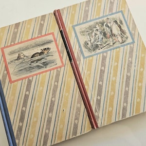 Alice in Wonderland, Through the Looking Glass, 2 book set, DISTRESSED, Vintage Hardbacks, Lewis Carroll, Aged, Random House, 1946