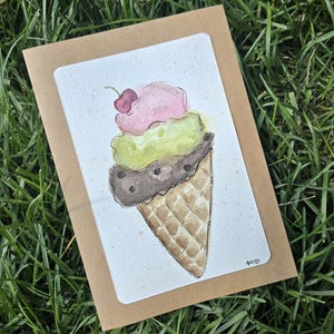 Cornet de crème glacé. Peinture , aquarelle, watercolor, carte de voeux