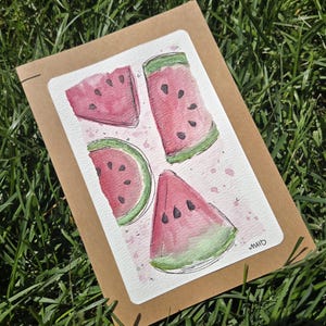 Melon d'eau. Peinture , aquarelle, watercolor, carte de voeux