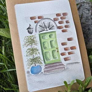 Le porche. Peinture , aquarelle, watercolor, carte de voeux