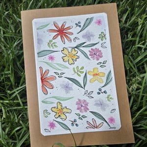 Jardin fleuris. Peinture , aquarelle, watercolor, carte de voeux