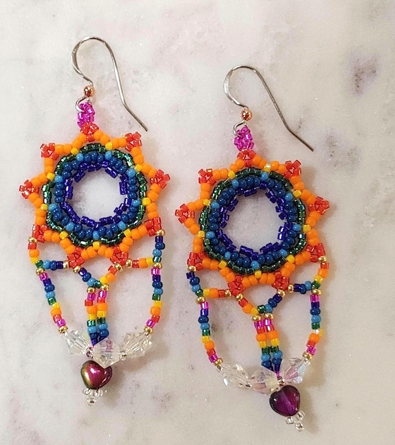 Rainbow Cascade Heart Earrings