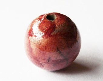 Perle céramique raku focale émail rustique bordeaux lie de vin, fourniture pour bijou fait main unique artisanal, grosse perle boule collier