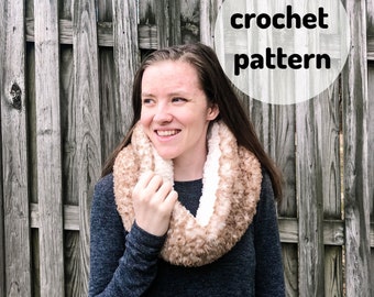 Crochet Infinity Scarf PATTERN // Crochet Scarf, Cowl, Faux Fur, Ultra Fluff, Winter, Cozy