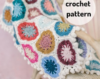 PATRÓN DE MANTA DE CROCHET // Manta Sassy Scrappy, Manta de retazos de crochet, Hexágono de crochet, Hilo de peso para calcetines