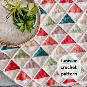 Duo de couvertures colorées // motif crochet tunisien, couverture tunisienne, carré grand-mère