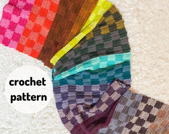 Checkered Scarf PATTERN // Polychrome Checkered Scarf, Crochet Scarf, Colorful Crochet