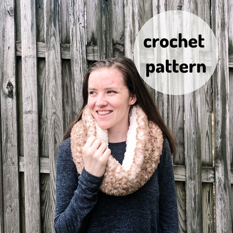Ultra-Fluffy Faux-Fur Infinity Scarf crochet pattern listing photo by SassAndStitchCrochet