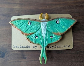 Handmade Luna moth barrette