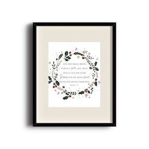 Matthew 1:21 Scripture Wall Art / Printable / KJV / Wall Decor / Bible Verse / Christmas Wreath / INSTANT DOWNLOAD