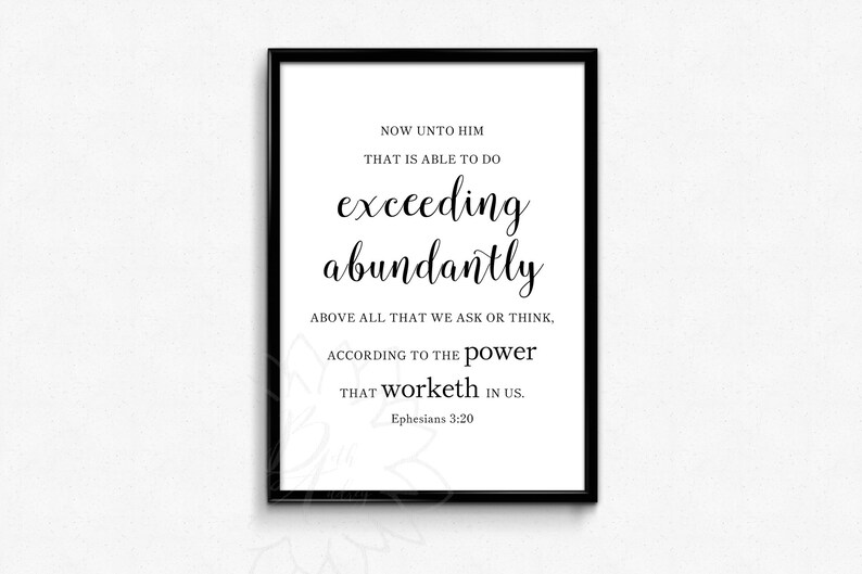 Black White Ephesians 3 20 Scripture Wall Art Printable Etsy
