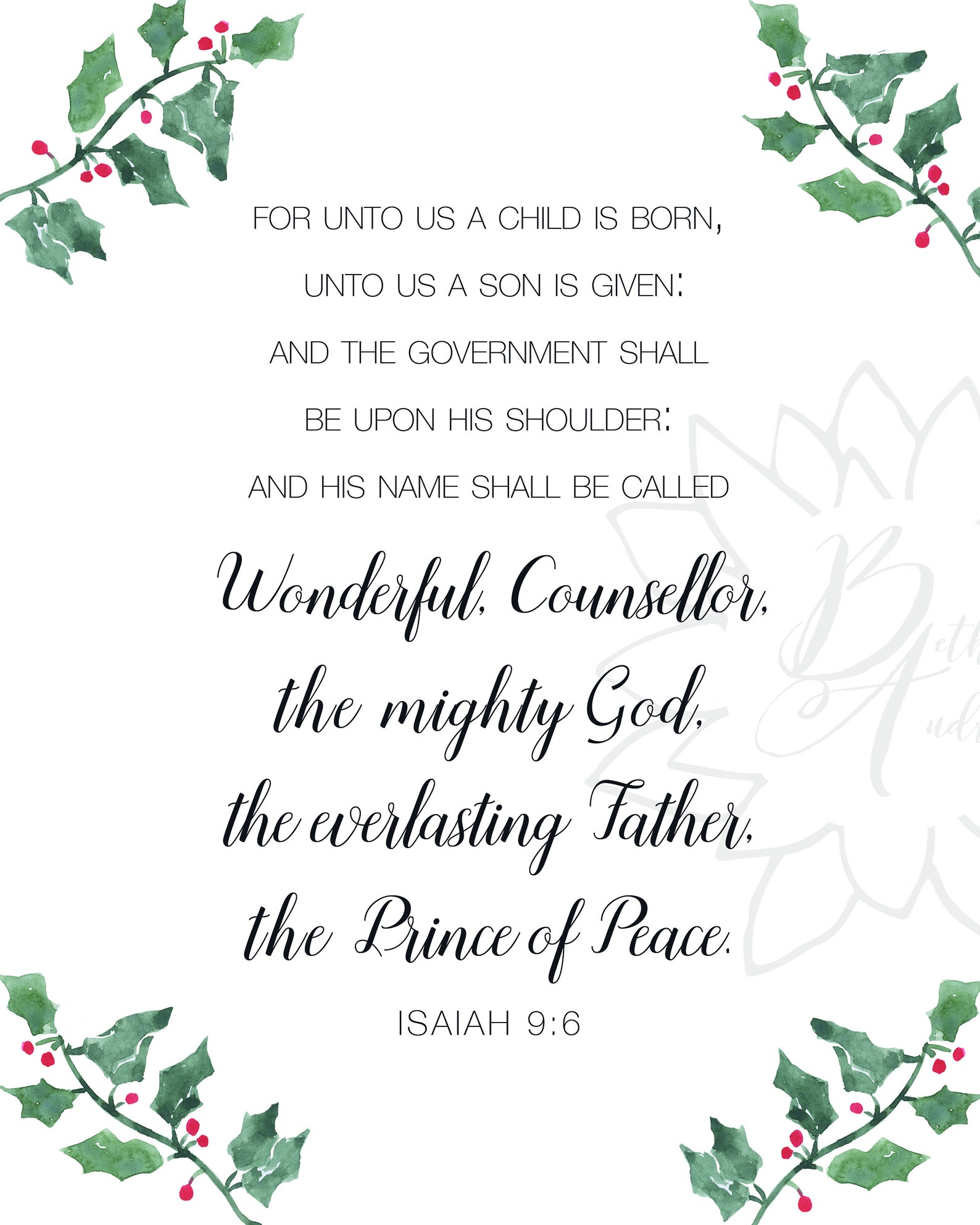 Isaiah 9:6 Scripture Wall Art / Printable / KJV / Wall Decor / - Etsy