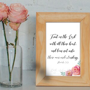 Spreuken 3:5 Schrift Wall Art / Afdrukbaar / KJV / Wall Decor / Bijbelvers / Aquarel / Bloemen / INSTANT DOWNLOAD