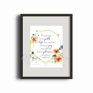 Psalm 16:11 Vers Wall Art / Afdrukbaar / KJV / Wall Decor / Bijbelvers / Bloemenkrans / INSTANT DOWNLOAD