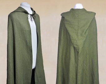 Linen Hooded Cloak: EXTRA LONG, Half Circle - Renaissance LARP Costume