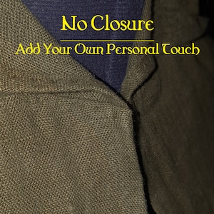 May include: Close-up of a brown fabric with a textured weave. The fabric has a fold in the center and the text "No Closure Add Your Own Personal Touch" is printed in yellow.