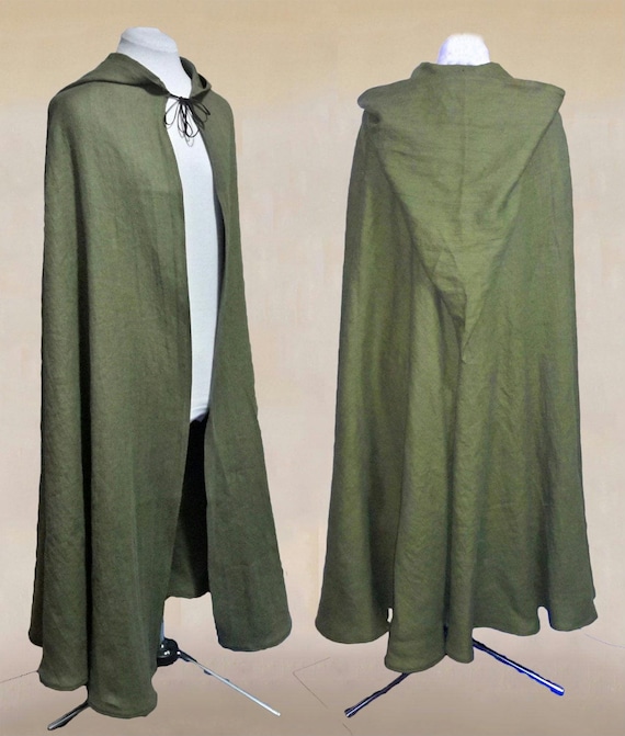 Linen Summer Cloak, Hooded Half Circle Full Length, Clasp