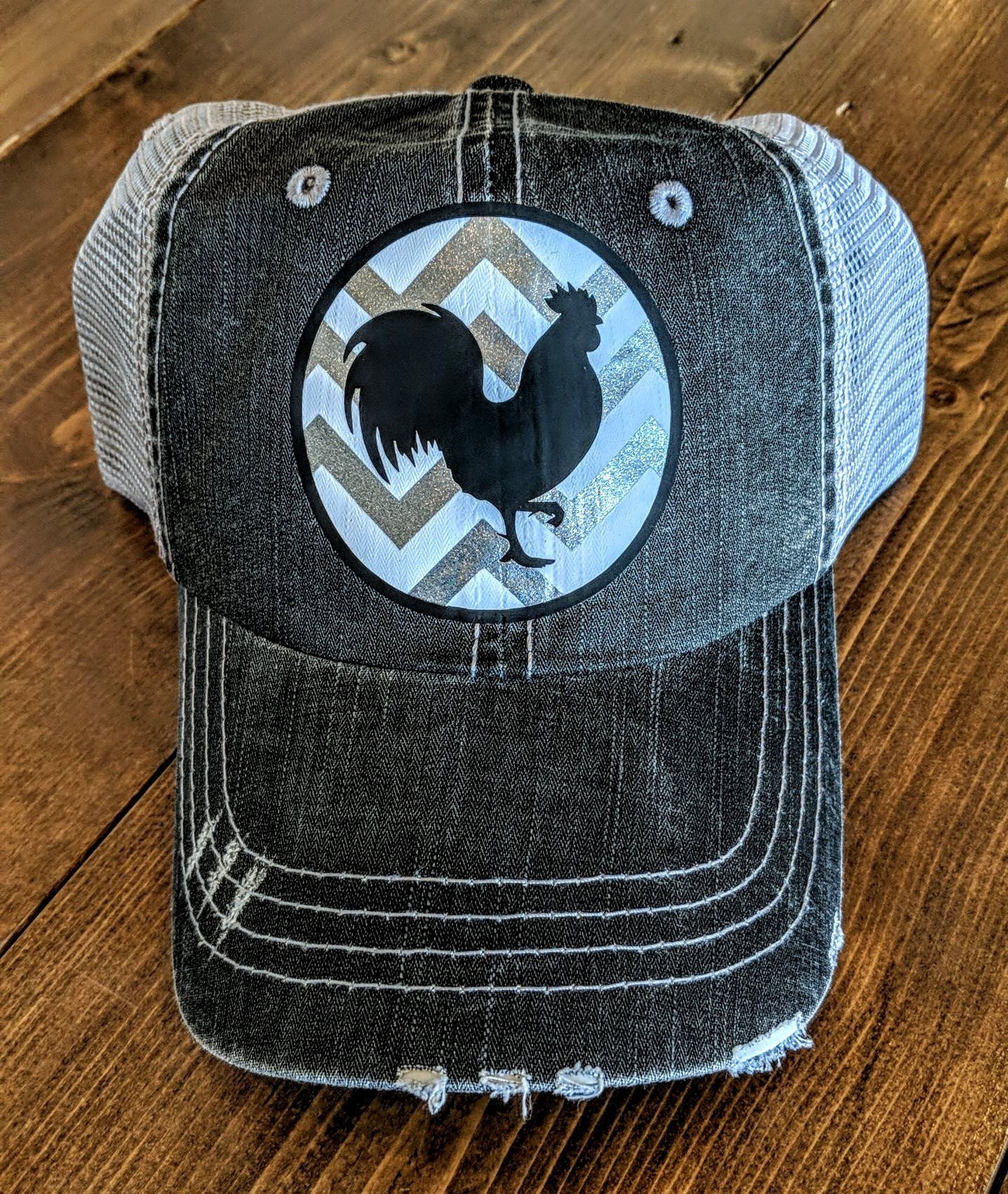 Chevron Rooster Distressed Baseball Cap 