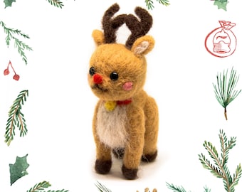 Limited Edition Reindeer beginner DIY felting Kit, Wool Felt Needle Craft, handmade animal, feltingwork novice cute gift new white felted